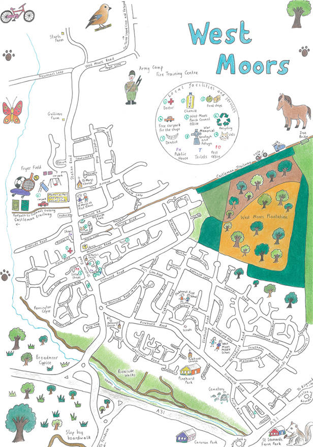 14 Apr West Moors Map By Julia Brown Copyright WMPC 